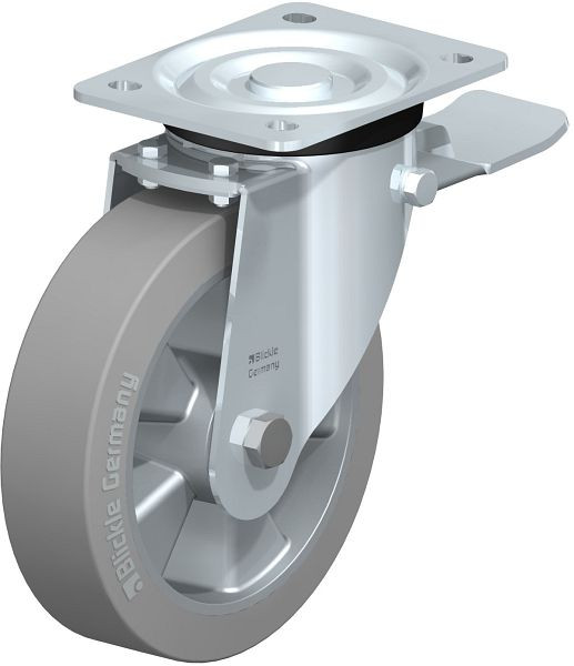 Blickle L-ALEV 180K-ST-SG Stahlblech-Lenkrolle, mittelschwere Ausführung, mit Anschraubplatte & Feststeller, Elastik-Vollgummi, Grau, 740792