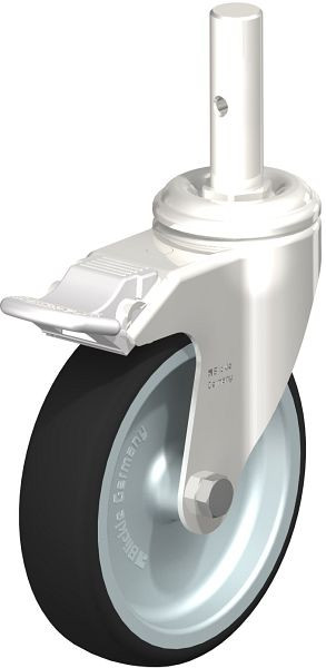 Blickle LKRXA-PATH 126G-FI-ZAX51 Edelstahl-Lenkrolle mit Zapfen & Feststeller, Thermoplastisches Polyurethan, Grau, 856444