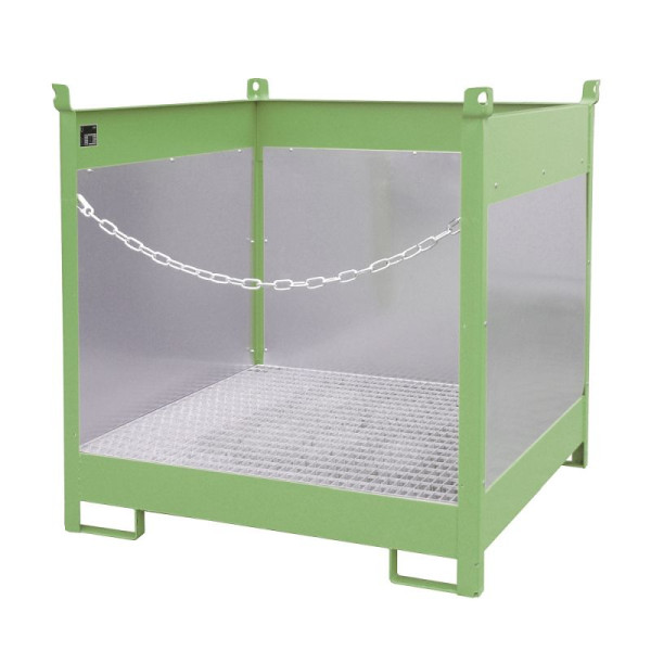 STEIN HGS Fass-Stapelpalette FSP, RAL 6011 resedagrün, lackiert, 275 Liter, Spritzschutzwand 3-seitig, 79140.0052