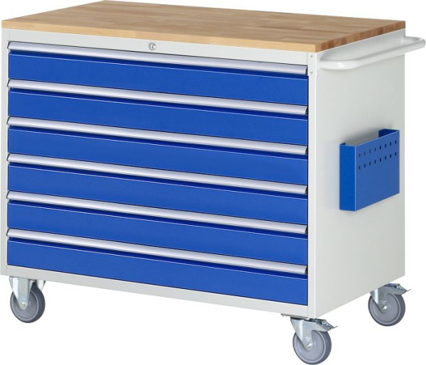 RAU Montagewagen Serie 7000, B1145 x T650 x H975 mm, Buche-Massiv-Arbeitsplatte, Schubladen: 6xH120 mm, 15-XXL5.16A-B.11