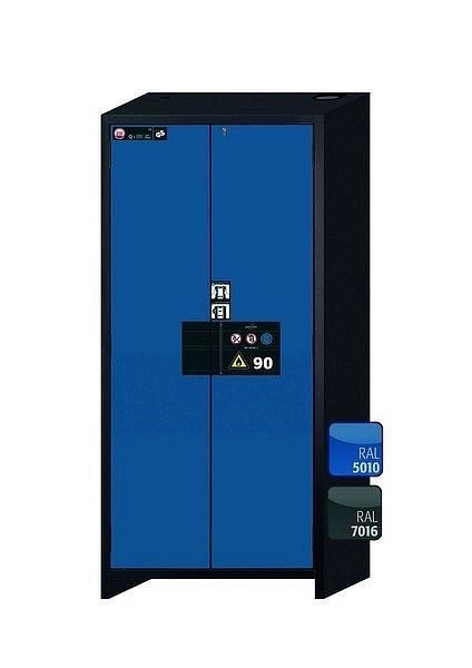 asecos Sicherheitsschrank Q-PEGASUS-90, Q90.195.090.WDAC in enzianblau RAL 5010 mit 4x Auszugswanne Standard (Edelstahl), 30042-047-30056