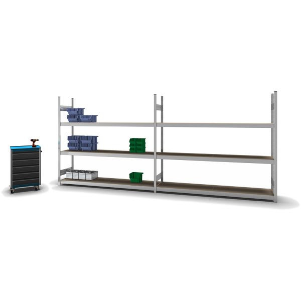 hofe Großfach-Grundregal, 2000x500x2200 mm, 3 Fachebenen, Spanplatte verzinkt, 350 kg Fachlast, 1200 kg Feldlast, zweiseitige Bedienung, GZG20522S