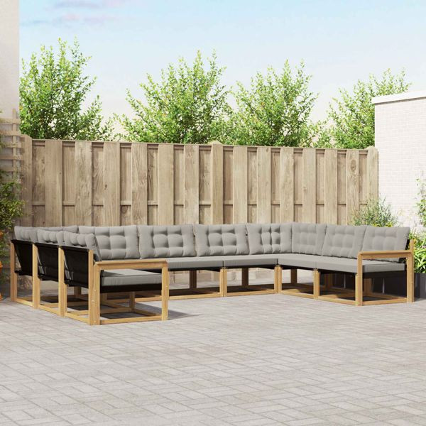 vidaXL Outdoor-Sofagarnitur mit Kissen 9-teilig Weiß und Hellgrau, 3389061
