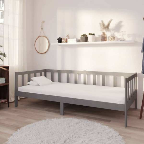 vidaXL Tagesbett mit Matratze 90x200 cm Grau Kiefer Massivholz, 3083606