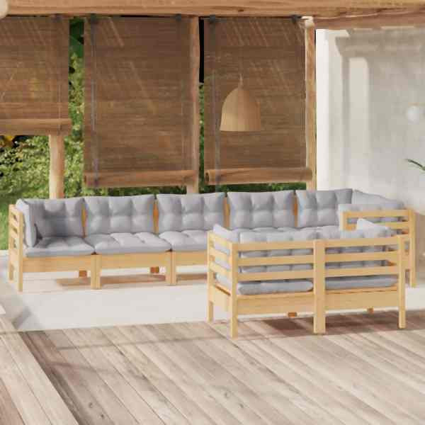 vidaXL 8-tlg. Garten-Lounge-Set mit Grauen Kissen Kiefer Massivholz, 3096501