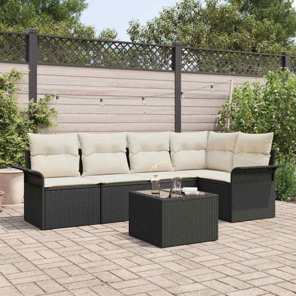 vidaXL Garten-Sofa-Set mit Kissen, 6er Set, Schwarz Poly Rattan, 3354036