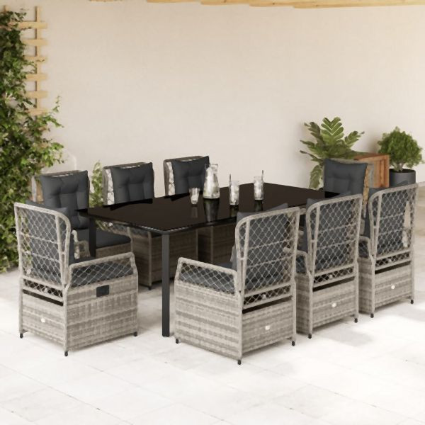vidaXL 9-tlg. Garten-Essgruppe mit Kissen Grau Poly Rattan, 3262998