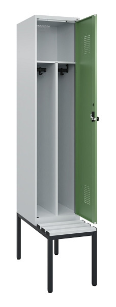 C+P Spind Evolo PLUS, 1 Abteile, 2120x400x815mm, 7035/6011, Haken 4, Drehriegel, Sitzfläche Kunststoff, Sitzbank, Trennwand, 0490507-12F S10064