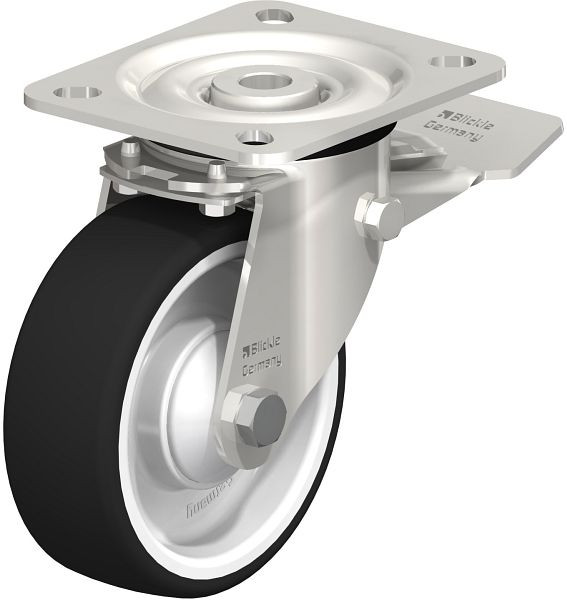 Blickle LX-POTH 100KD-ST Edelstahl-Lenkrolle, mittelschwere Ausführung, mit Anschraubplatte & Feststeller, Thermoplastisches Polyurethan, Grau, 853707