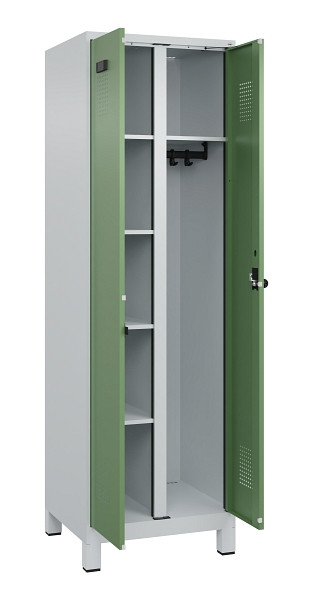 C+P Wäsche-/Garderobenspind Evolo PLUS, mit Füßen, 2 Abteile, 1950x600x500mm, 7, Frontfarbe RAL 6011 Resedagrün, Drehriegel, 049610-20 S10010