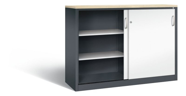C+P Sideboard mit Schiebetüren Acurado, H1200xB1600xT500mm, Farbe: Schwarzgrau / feuerrot, Bügelgriff, 3 OH, 2157-1200 S10345