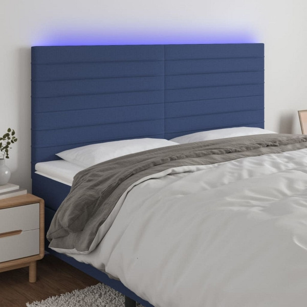 vidaXL LED Kopfteil Blau 200x5x118/128 cm Stoff, 3122592