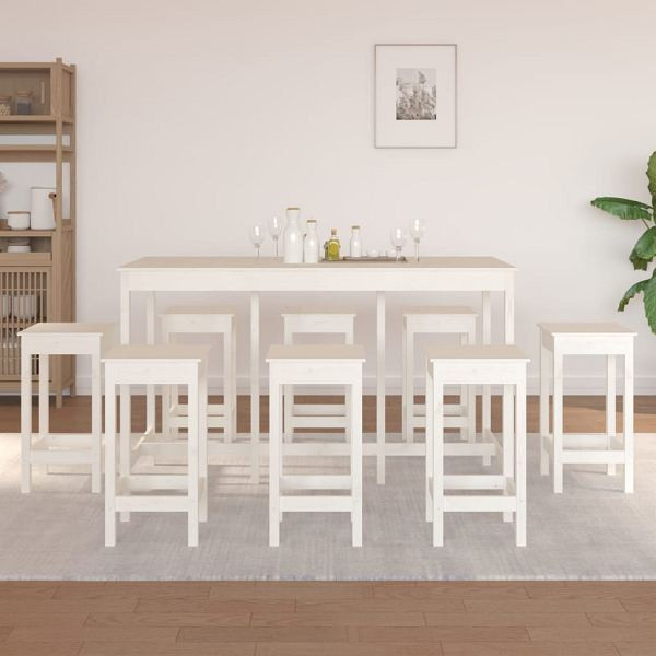 vidaXL 9-tlg. Bar-Set Weiß Massivholz Kiefer, 3124718, 8720287210665