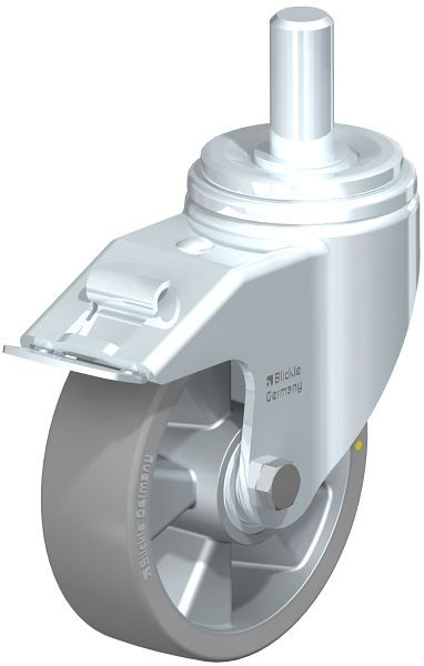 Blickle LHZ-ALTH 160K-FI-AS Stahlblech-Lenkrolle, Schwerlast-Ausführung, mit Zapfen & Feststeller, Blickle Extrathane®, Grau, 852529