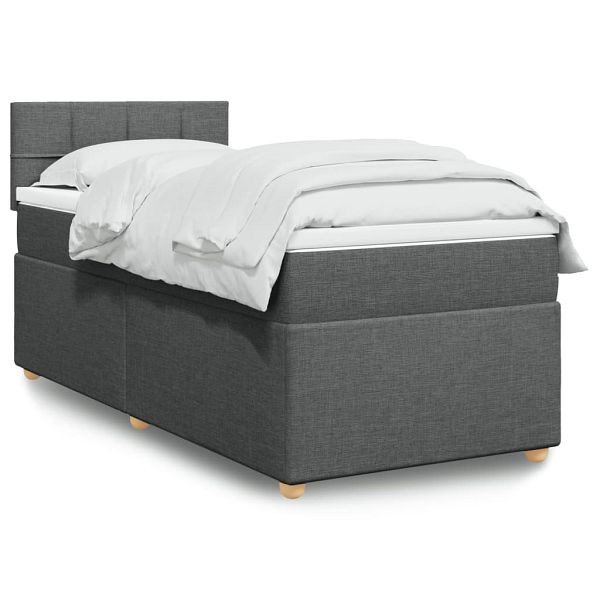 vidaXL Boxspringbett mit Matratze Dunkelgrau 90x190 cm Stoff, 3288836