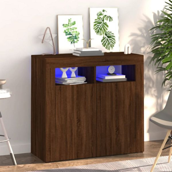 vidaXL Sideboard mit LED-Beleuchtung Braun Eichen-Optik 80x35x75 cm, 815731