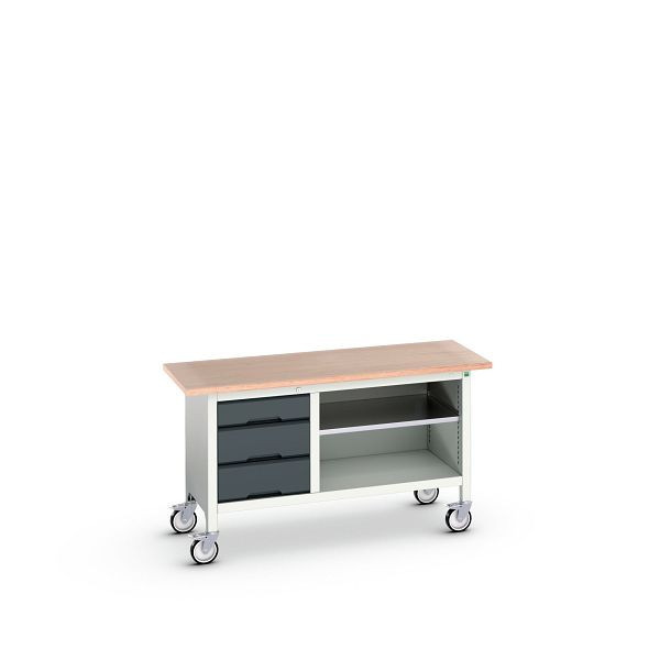 bott verso mobile Kastenwerkbank mit Schubladenschrank mit 3 Schubladen / offenem Schrank, BxTxH: 1500x600x830mm, Lichtgrau / Anthrazitgrau, 16923212.19