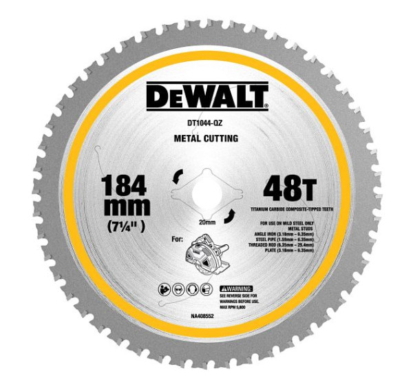 DeWalt Metall-Kreissägeblatt 184/20mm, 48 Zähne, zur Verwendung mit DCS383 18 V XR Akku-Metallhandkreissäge, DT1044-QZ