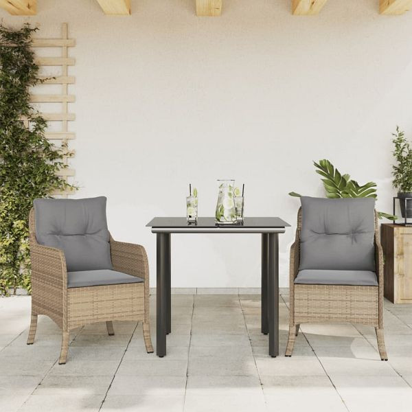 vidaXL 3-teilig Garten-Essgruppe mit Kissen Beige Poly Rattan, 3211983