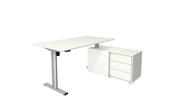 Kerkmann Steh-/Sitztisch Move 1 base 1500 x 800 mit Sideboard weiß, elektrisch höhenverstellbar, Weiß, 10305310