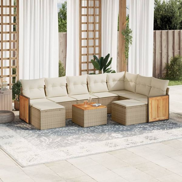 vidaXL 10-teilig Garten-Sofagarnitur mit Kissen Beige Poly Rattan, 3228228