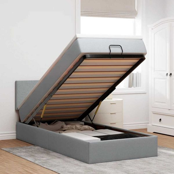 vidaXL Ottomane Bett mit Matratze & LEDs Hellgrau 90x200 cm Stoff, 3312194