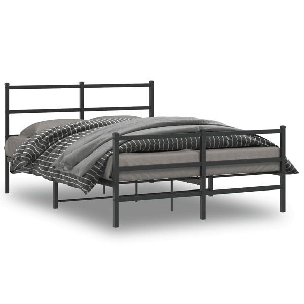 vidaXL Bettgestell mit Kopf- und Fußteil Metall Schwarz 135x190 cm, 355382