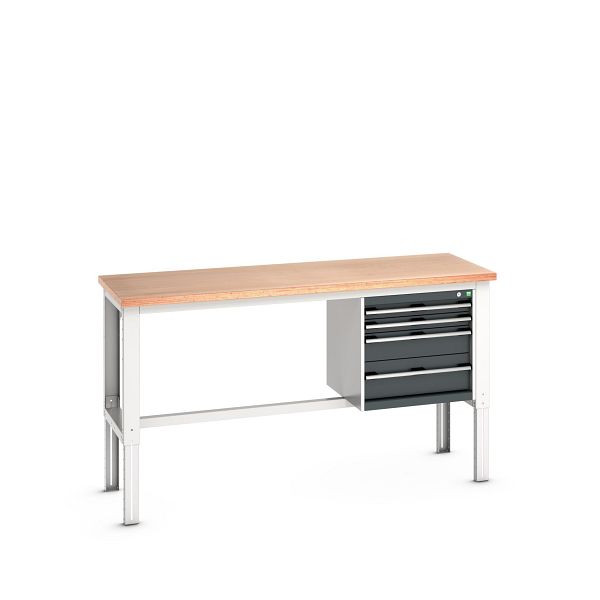 bott cubio Werkbank mit Hängeschrank 4 Schubladen, Rotbuche, höhenverstellbar, BxTxH: 2000x750x740-1140mm, Rotbuche RAL 7035/7016, 41003263.19V