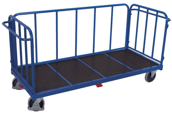 VARIOfit Dreiwandwagen mit senkrechten Streben, Ladefläche: 2.005 x 845 mm, RAL 5010 enzianblau, Radsatz: Bereifung aus Gummi, sw-2017