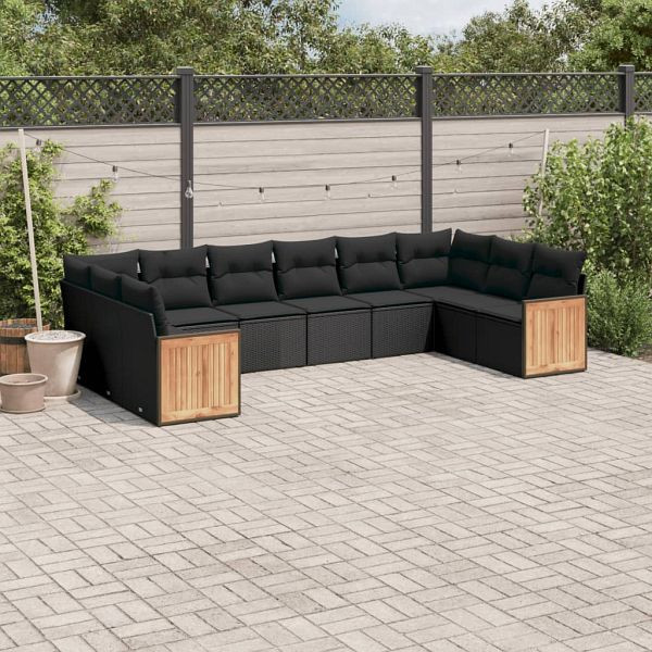 vidaXL 10-teilig Garten-Sofagarnitur mit Kissen Schwarz Poly Rattan, 3228001