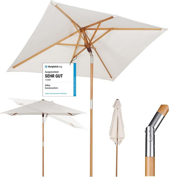 Sekey 200 x 150 cm Rechteckig Holz Sonnenschirm Marktschirm Gartenschirm, 33321507