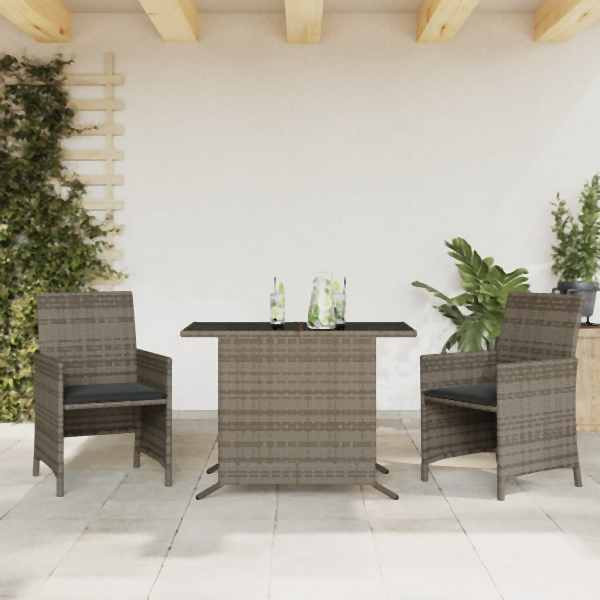 vidaXL 3-tlg. Bistro-Set mit Kissen Grau Poly Rattan, UV-beständig, 365119