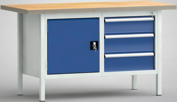 KLW Standard-Werkbank, 1500 x 700 x 840 mm, mit Buchen-Multiplexplatte, links: Türe 500 mm, rechts: 150EA/175EA/175EA, WS177N-1500M40-E1660