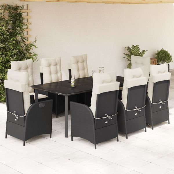 vidaXL 9-teilig Garten-Essgruppe mit Kissen Schwarz Poly Rattan, 3213173