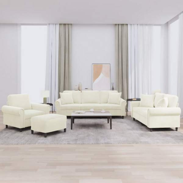 vidaXL 4-tlg. Sofagarnitur mit Kissen Creme Samt, 3202208