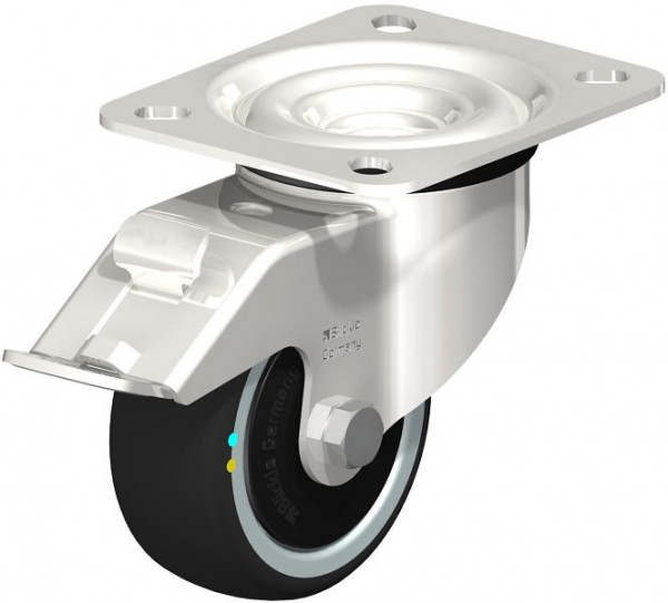 Blickle LEX-PATH 80KD-FI-ELS-FK Edelstahl-Lenkrolle mit Anschraubplatte & Feststeller, Thermoplastisches Polyurethan, Grau, 853672