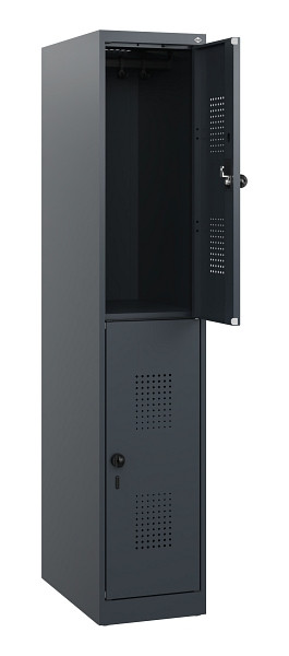 C+P Doppelstöckiger Spind Evolo PLUS, 2 Fächer, 1530x300x500mm, 7016/7016, Drehriegel, 0493005-10 S10016