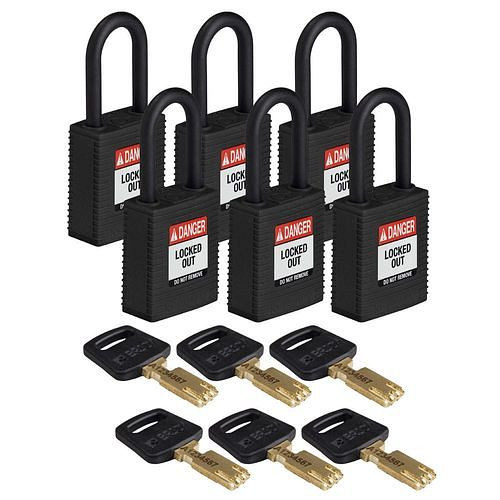 Brady Vorhängeschlösser Lockout, SafeKey aus Nylon, funkenfreies Gehäuse, VE: 6 Stück, schwarz, 309093