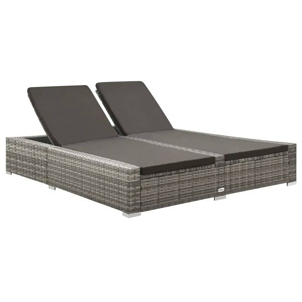vidaXL Doppel-Sonnenliege Poly Rattan Grau, 312155, 8720286116210