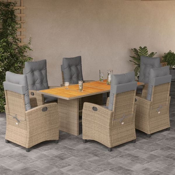 vidaXL 7-teilig Garten-Essgruppe mit Kissen Beigemischung Poly Rattan, 3212716