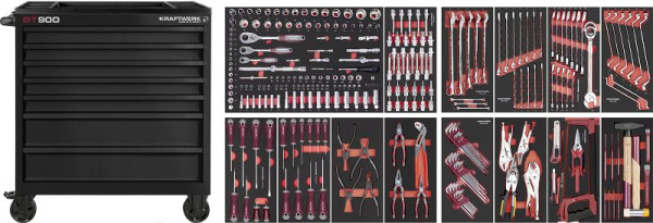 Kraftwerk BT LINE Wertkstattwagen BT900, 7 Schubladen schwarz, 290-tlg, 102.217.BLK4