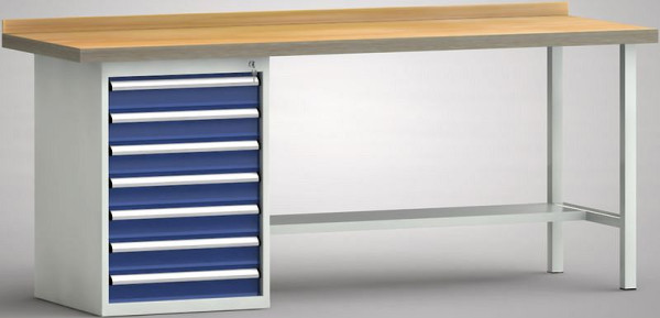 KLW Profi-Werkbank - 2000 x 700 x 905 mm L x T x H (ERGO-Version), links 7x100EA, WP184E-2000M45-E7028
