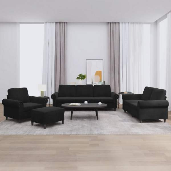 vidaXL 4-tlg. Sofagarnitur mit Kissen Schwarz Samt, 3202185