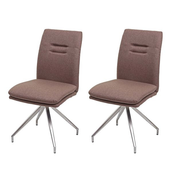 Mendler 2er-Set Esszimmerstuhl HWC-H70, Küchenstuhl Lehnstuhl Stuhl, Stoff/Textil Edelstahl gebürstet, braun, 73922