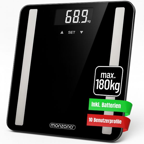 monzana Digitale Personenwaage mit BIA-Sensorsystem schwarz, 106475