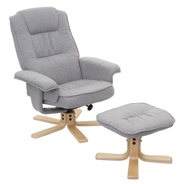 Mendler Relaxsessel M56, Fernsehsessel TV-Sessel mit Hocker, Stoff/Textil, hellgrau, 74178