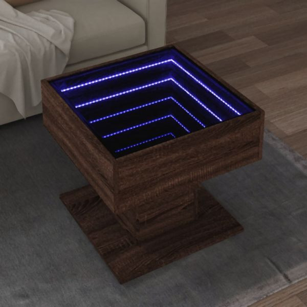 vidaXL LED-Couchtisch Braun Eichen-Optik 50x50x45 cm Holzwerkstoff, 847531