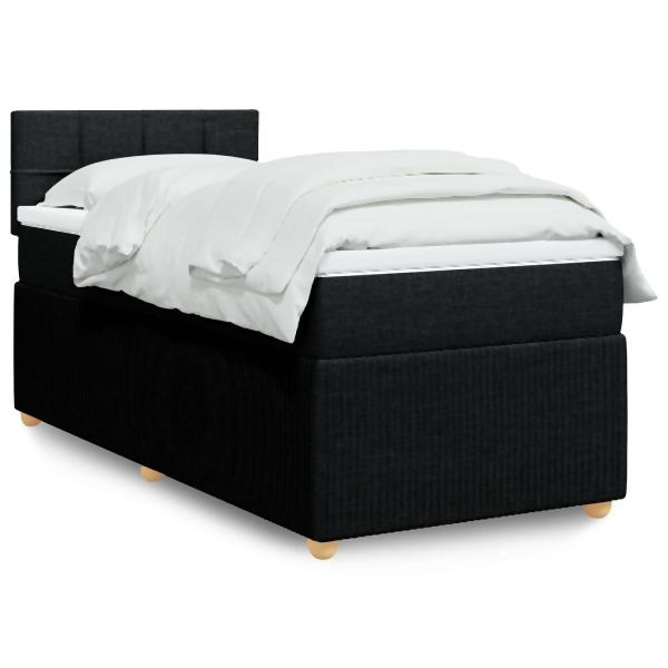 vidaXL Boxspringbett mit Matratze Schwarz 90x200 cm Stoff, 3289641