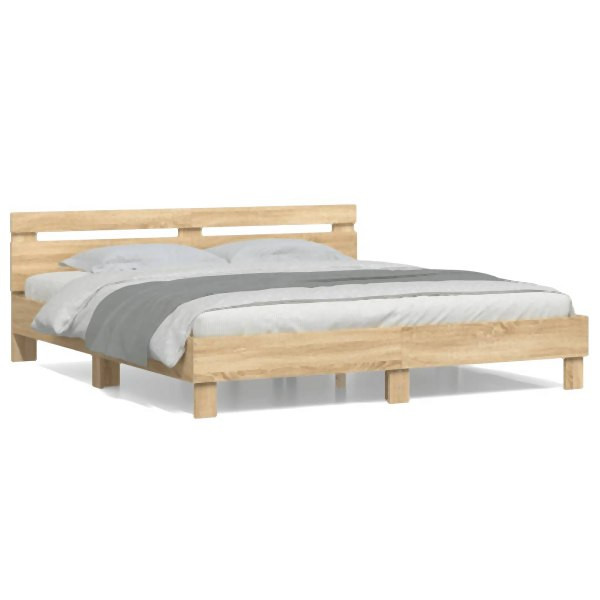 vidaXL Bettgestell mit Kopfteil Sonoma-Eiche 180x200 cm Holzwerkstoff, 3207401