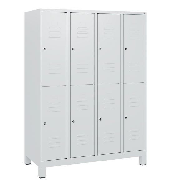 C+P Doppelstöckiger Spind Classic PLUS, Füße, 4 Abteile, 1630x1200x500mm, 7035/7035, Zylinderschlösser, 0803105-40 S10039